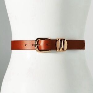 Anthropologie Belt Leather LARGE Structured Keeper Goldtone Buckle Honey NEW